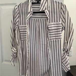 Express White and Purple Striped Shirt